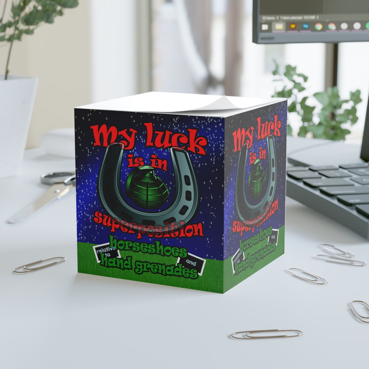 my luck - note cube ('snoops' background)