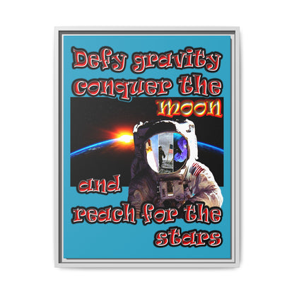 defy conquer reach - framed canvas art (turquoise)