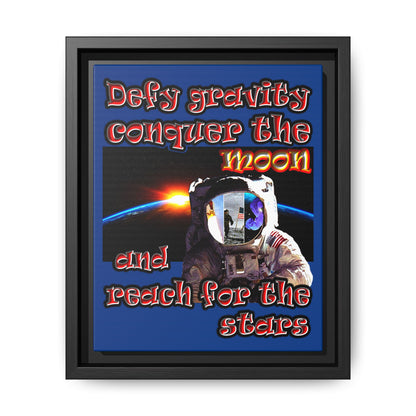 defy conquer reach - framed canvas art (dark blue)