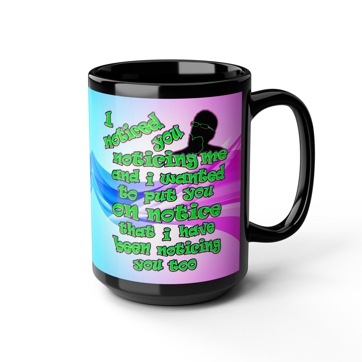 noticed you noticing - Black Mug (light blue-pink wave)