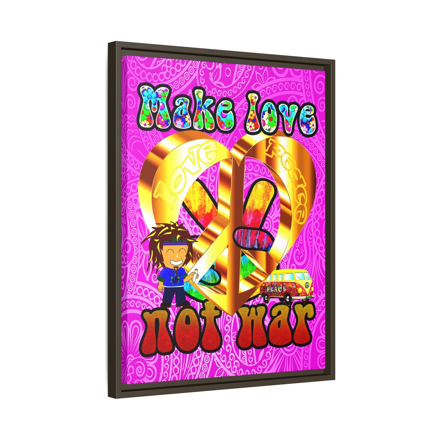 love peace - framed canvas art (pink swirl)