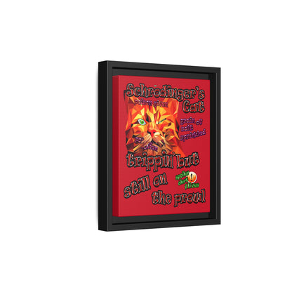 schrodinger's cat - framed canvas art (dark red)
