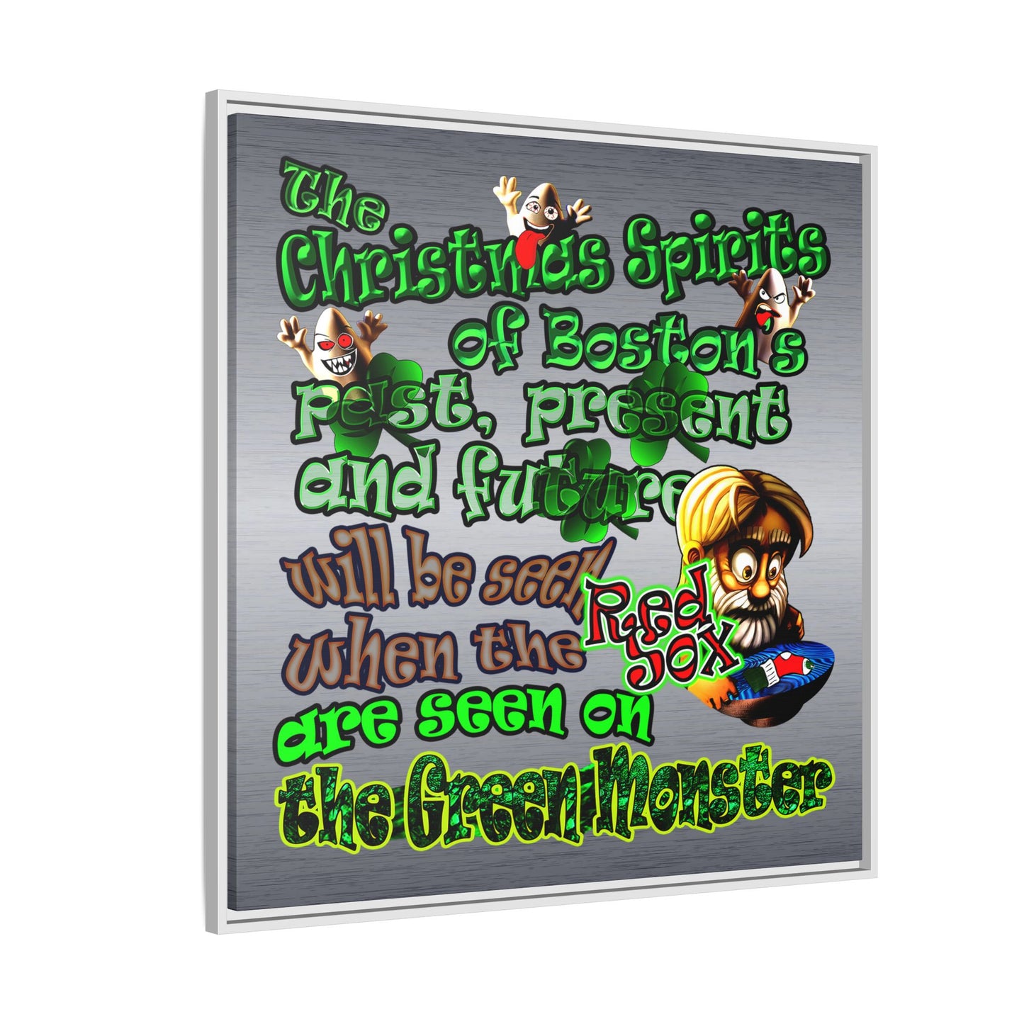 christmas spirits of boston - framed canvas art (brushed nickel)