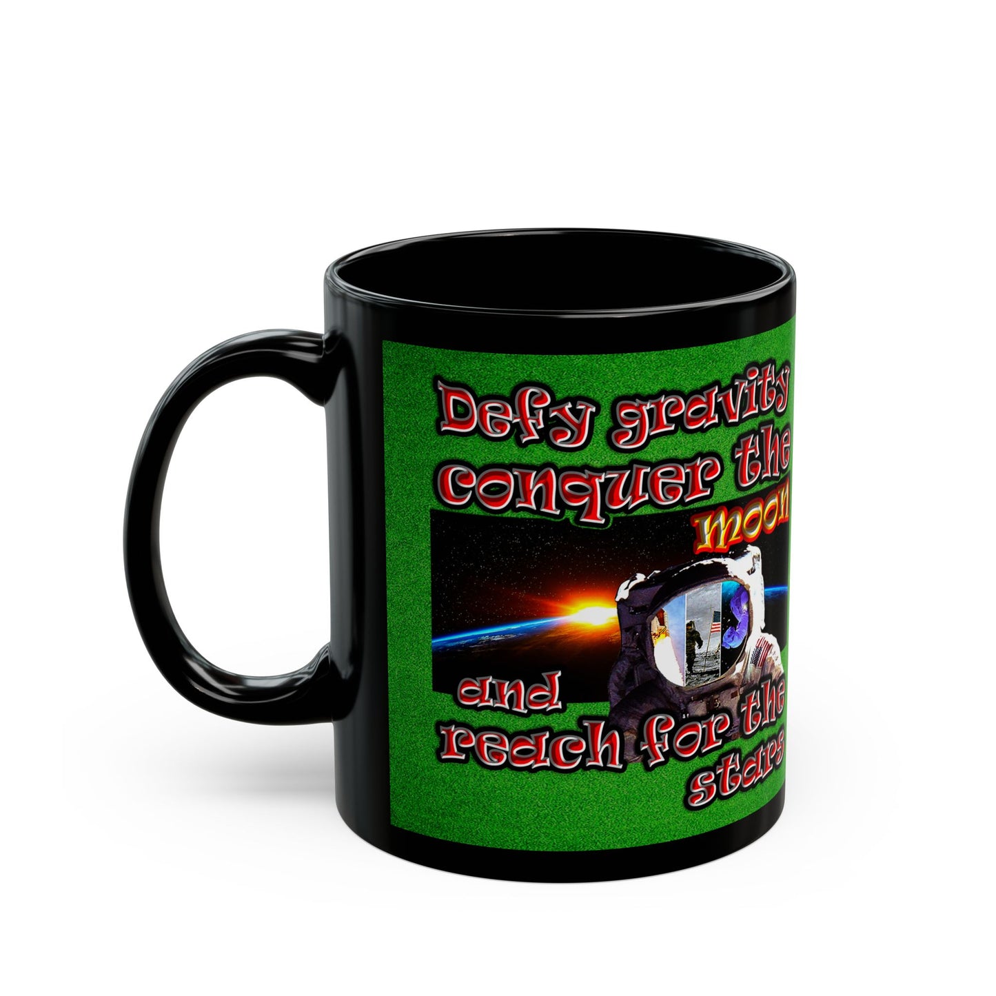 defy conquer reach - Black Mug (green turf)