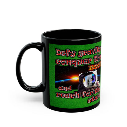 defy conquer reach - Black Mug (green turf)
