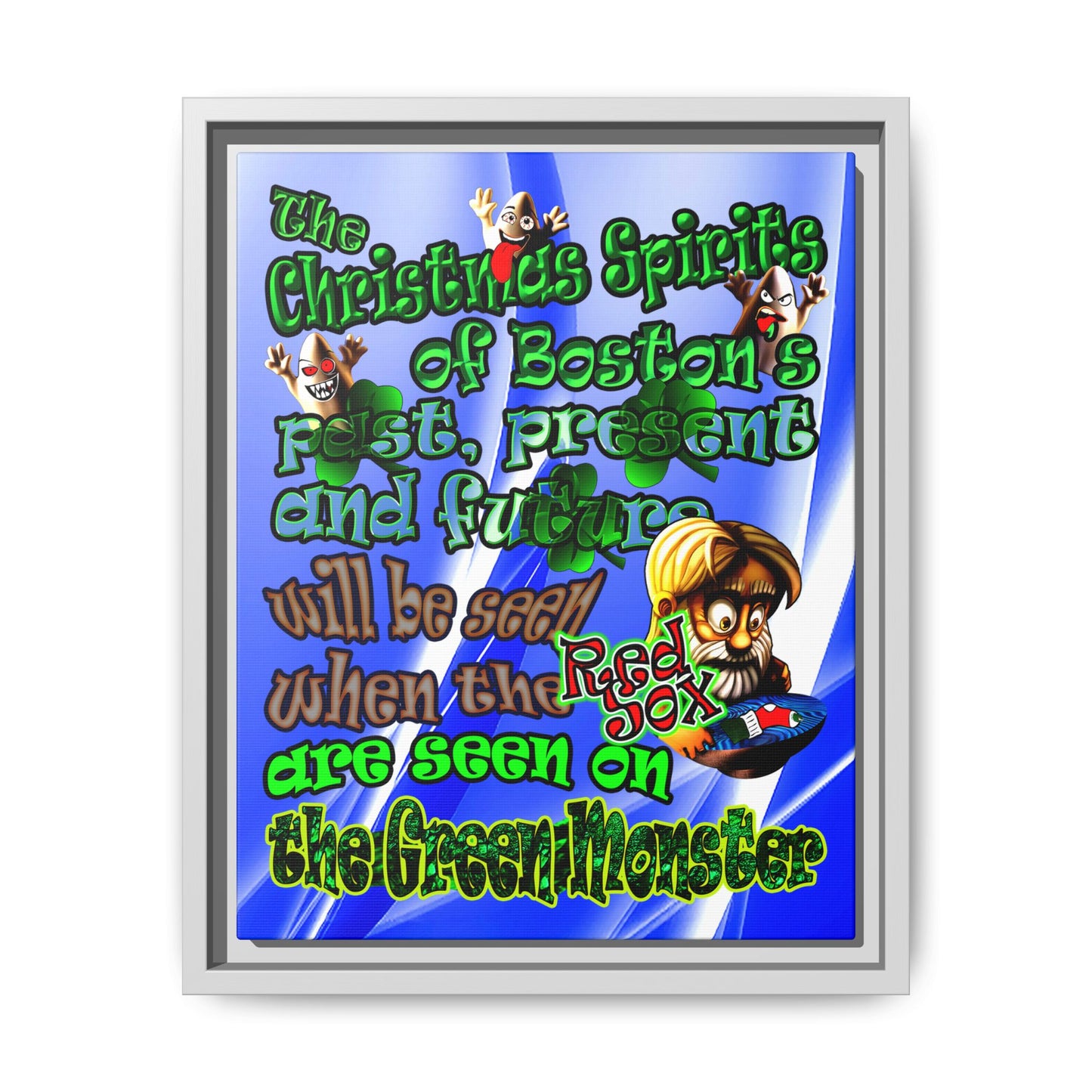 christmas spirits of boston - framed canvas art (blue-white wave)