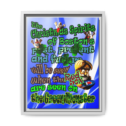 christmas spirits of boston - framed canvas art (blue-white wave)