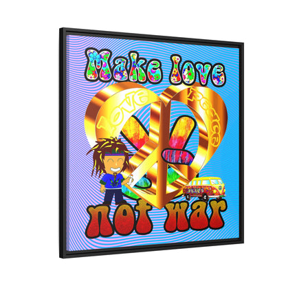 love peace - framed canvas art (light blue-purple wave)