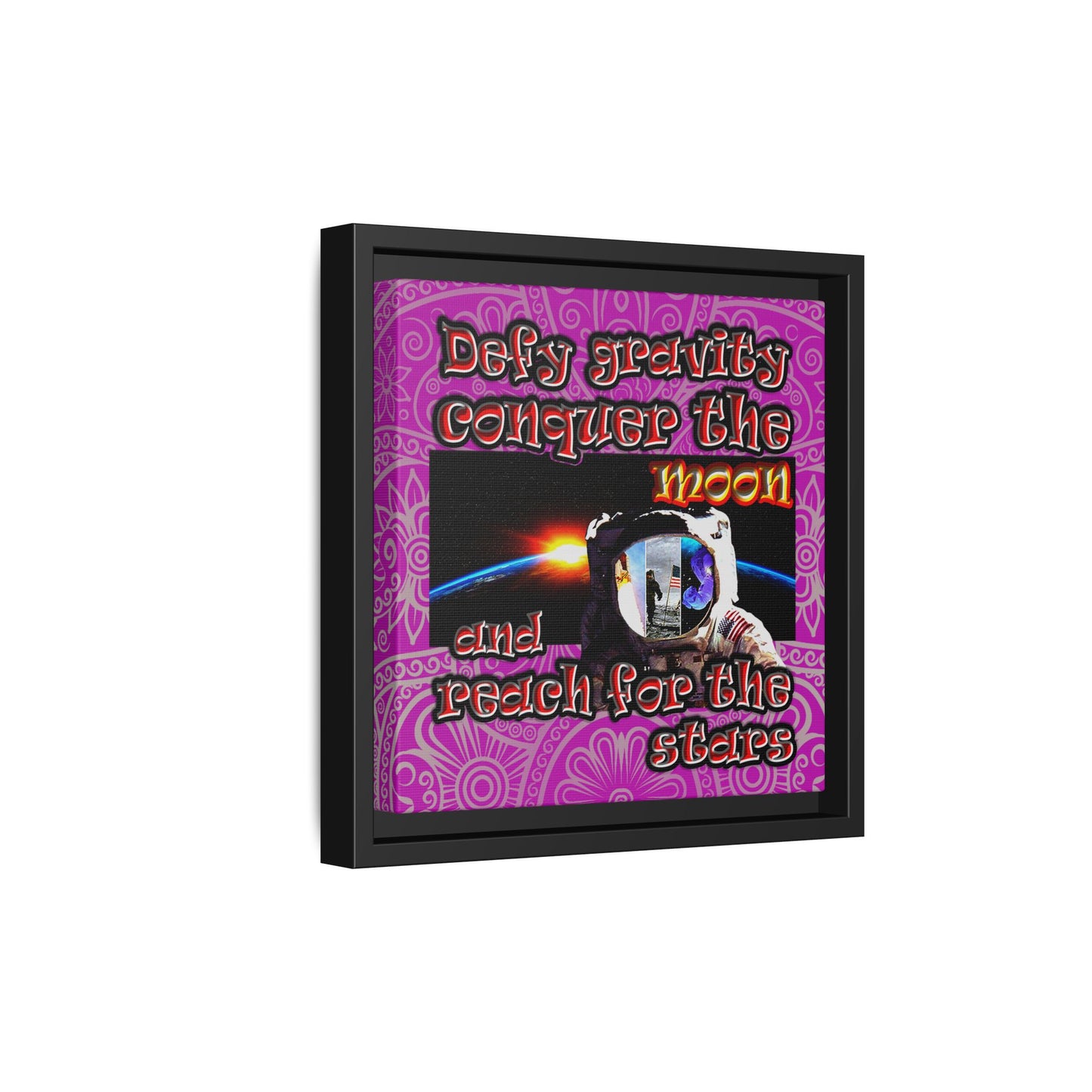 defy conquer reach - framed canvas art (pink swirl)