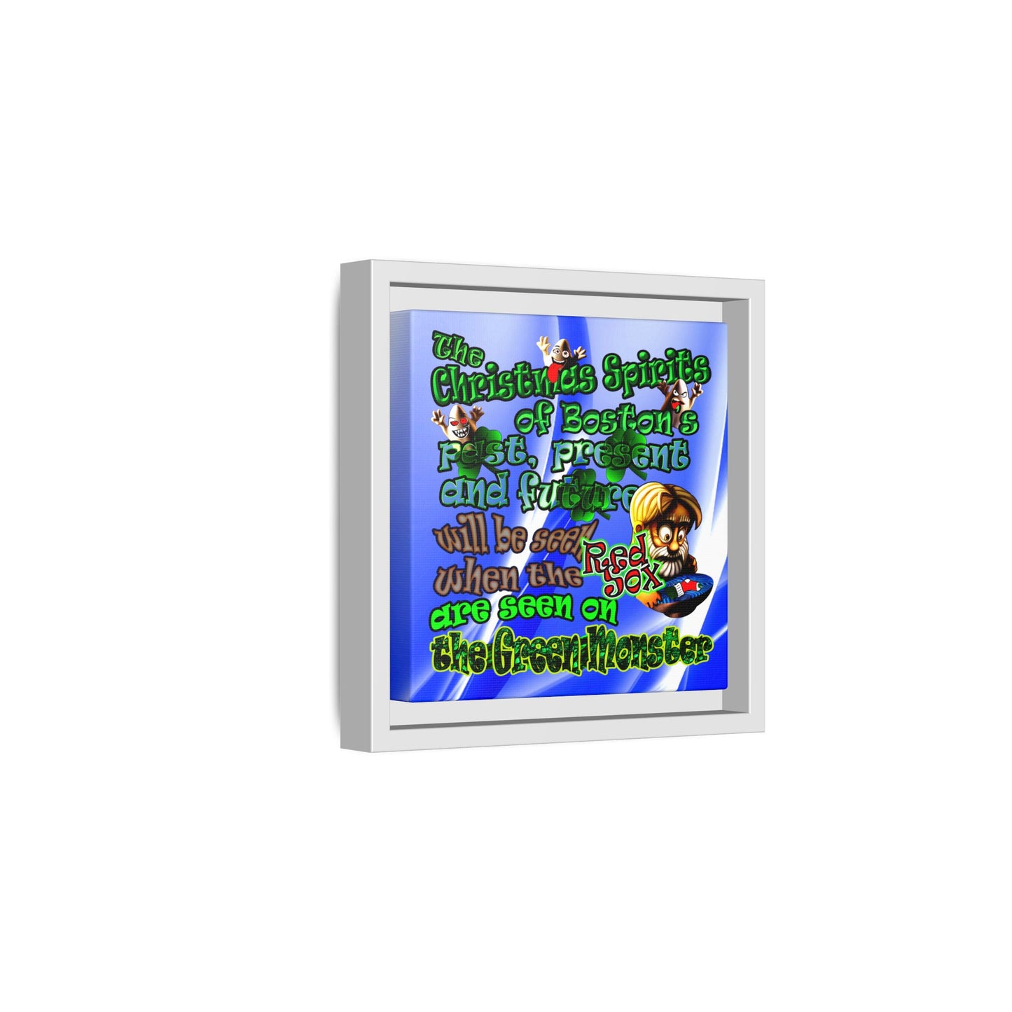 christmas spirits of boston - framed canvas art (blue-white wave)