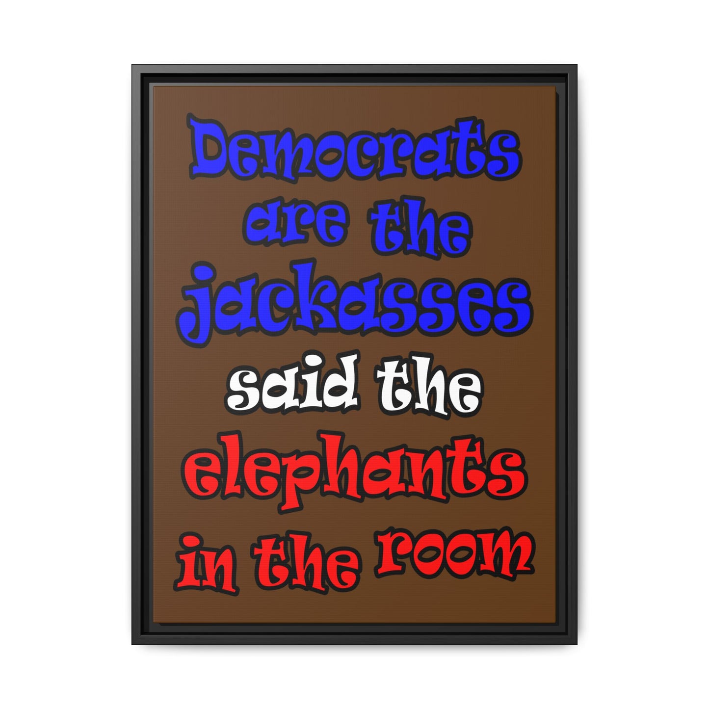 donkeys and elephants - framed canvas art (brown)