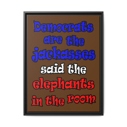 donkeys and elephants - framed canvas art (brown)