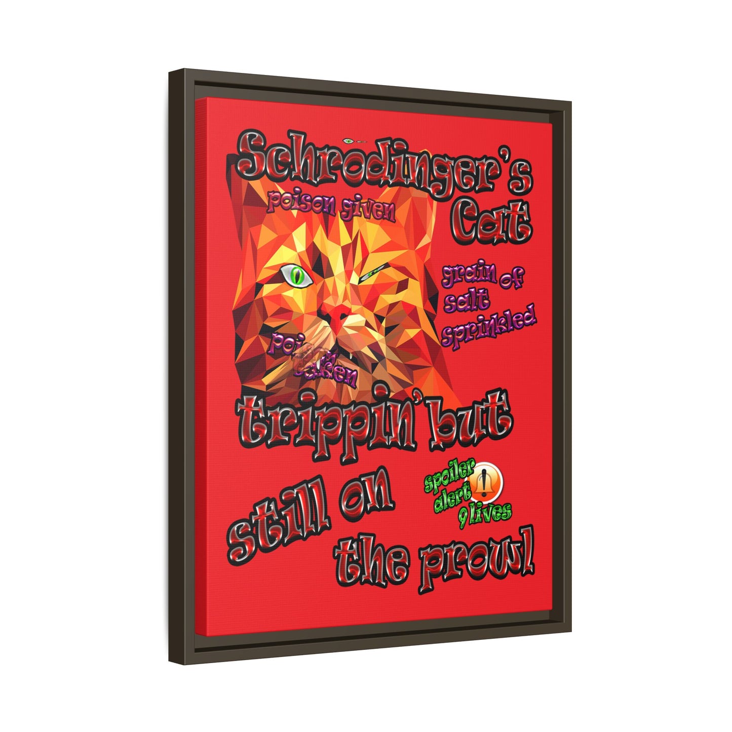 schrodinger's cat - framed canvas art (red)