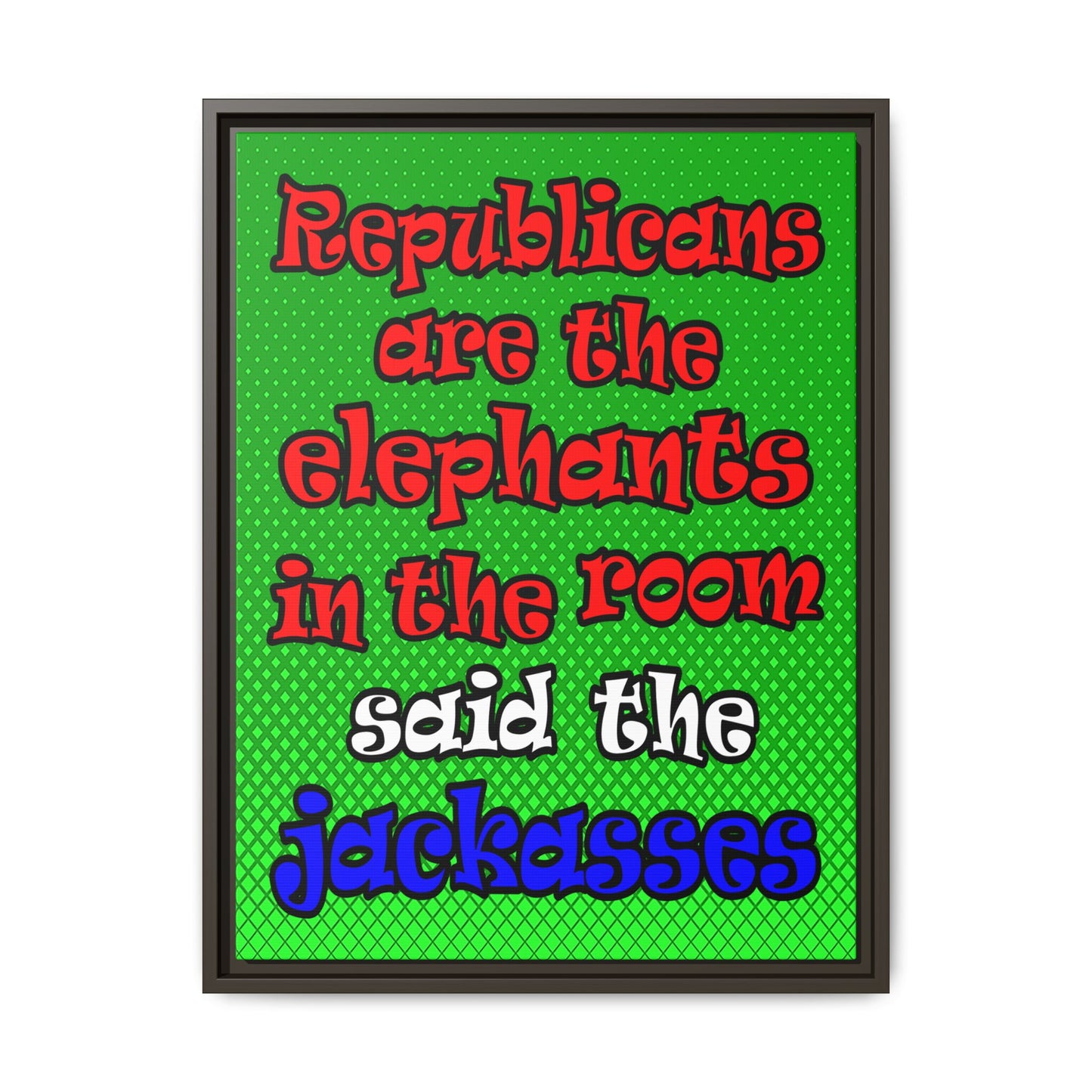 donkeys and elephants - framed canvas art (logo green)