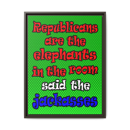 donkeys and elephants - framed canvas art (logo green)