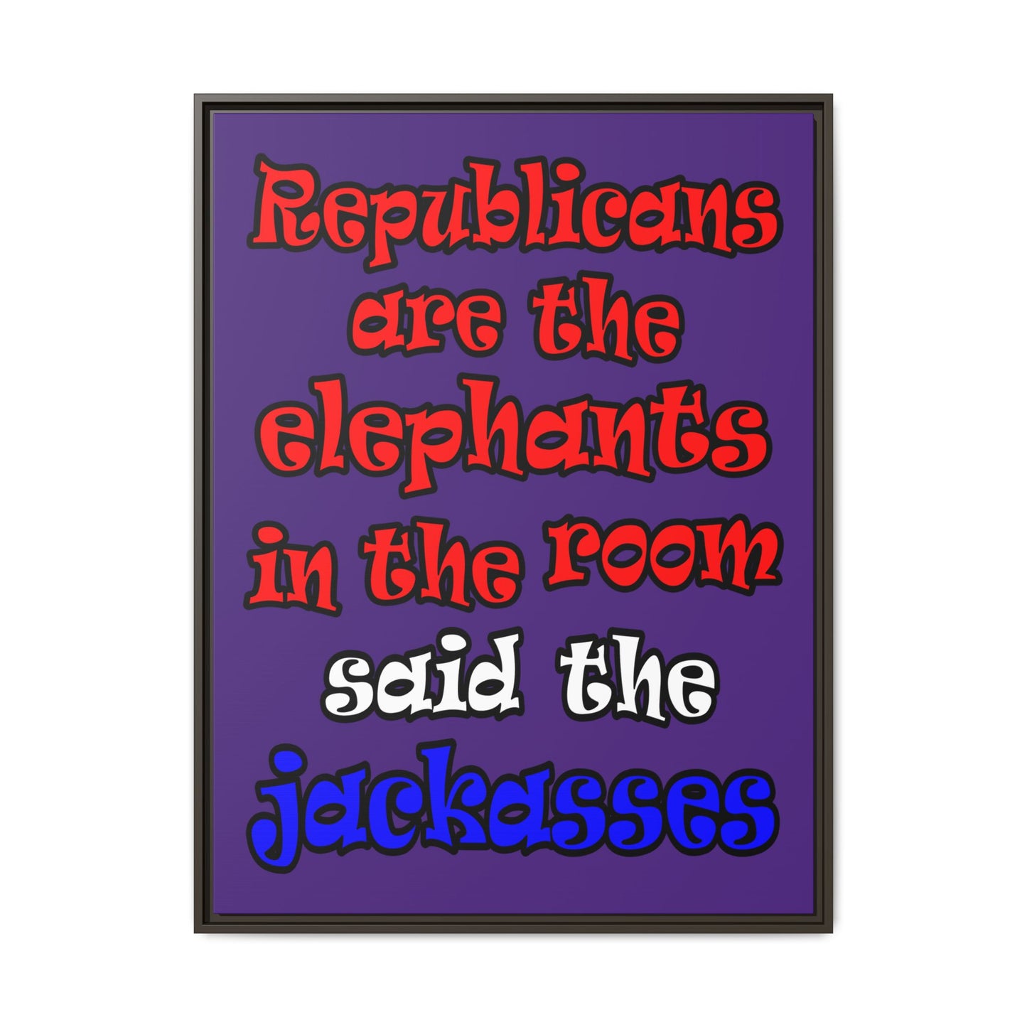 donkeys and elephants - framed canvas art (purple)