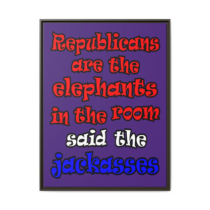 donkeys and elephants - framed canvas art (purple)