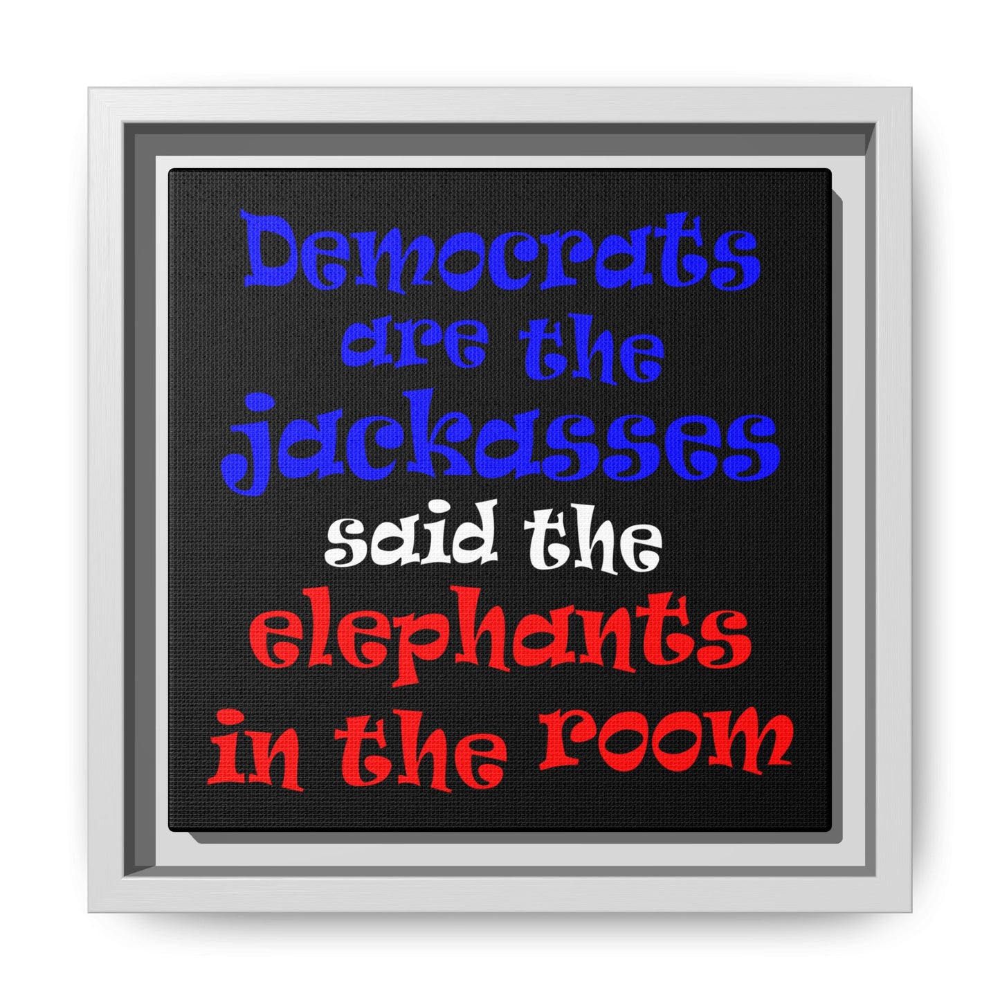 donkeys and elephants - framed canvas art (black)
