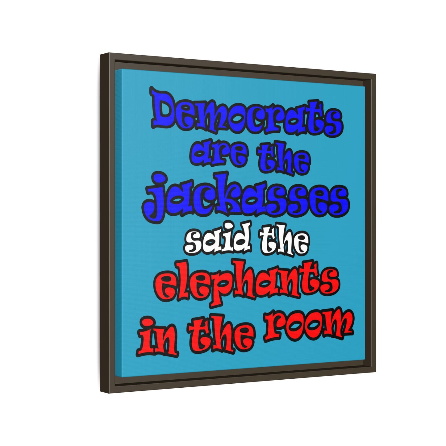 donkeys and elephants - framed canvas art (turquoise)