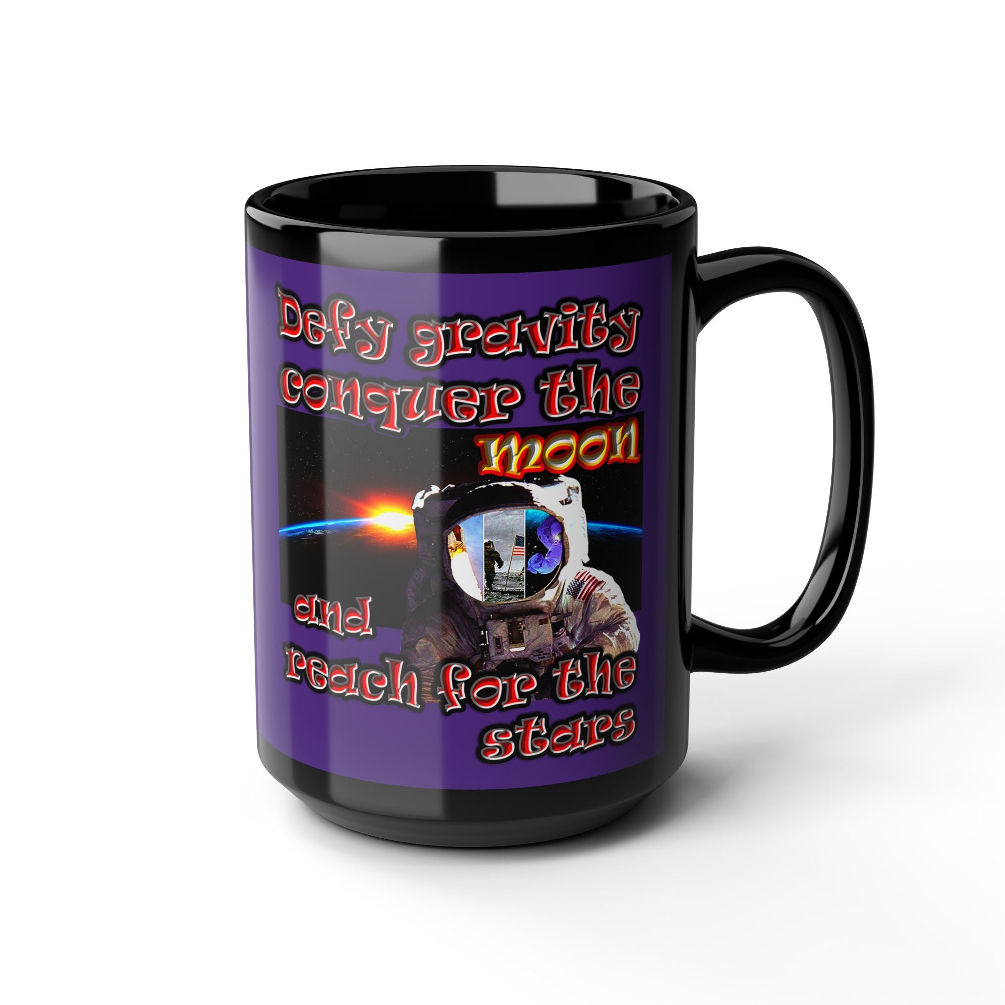 defy conquer reach - Black Mug (purple)