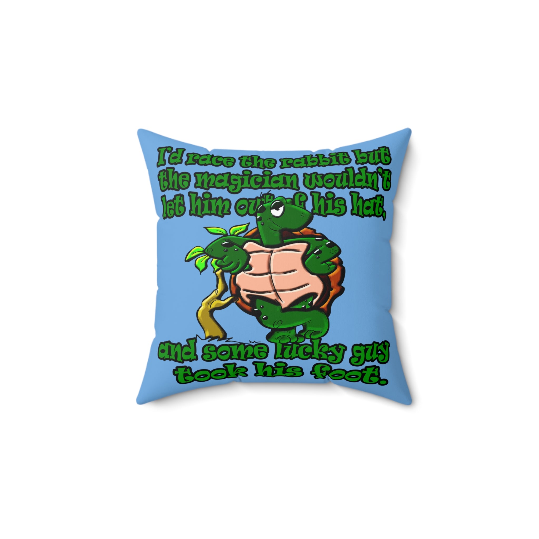 turtle race - Spun Polyester Square Pillow - (light blue)
