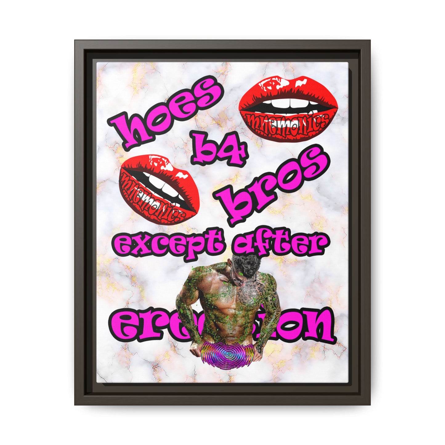 hoes b4 bros - framed canvas art (white marble)