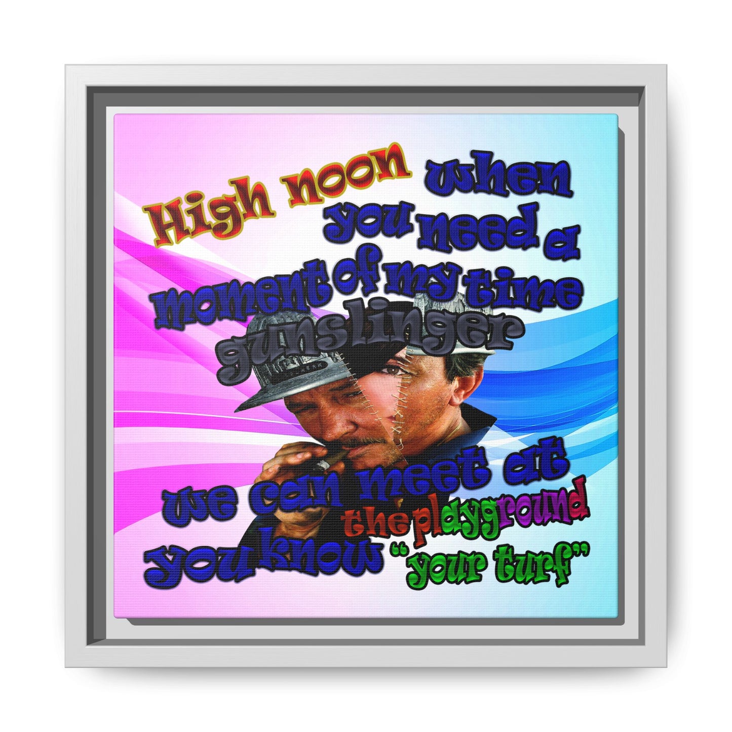 high noon - framed canvas art (light blue-pink wave)