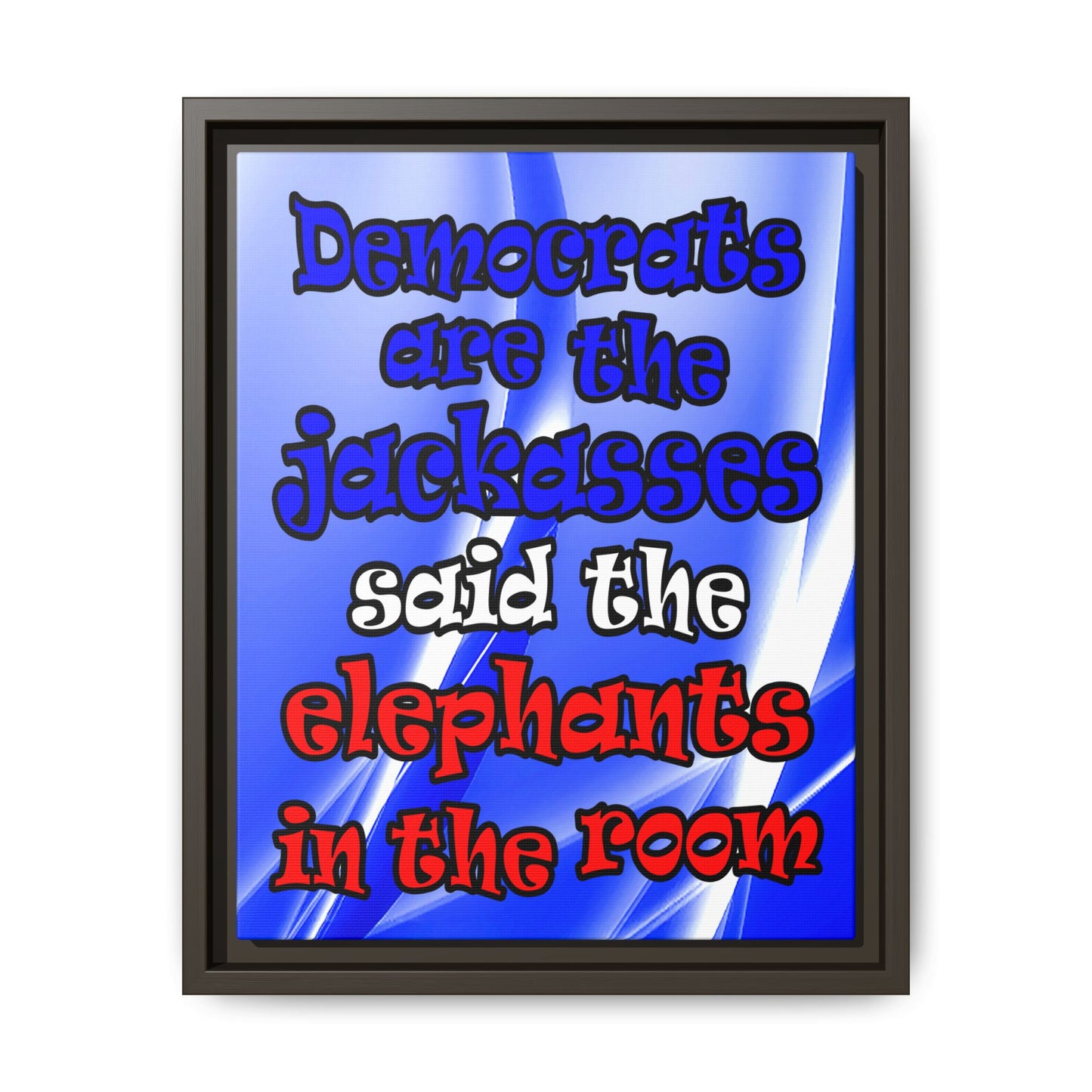 donkeys and elephants - framed canvas art (blue-white wave)