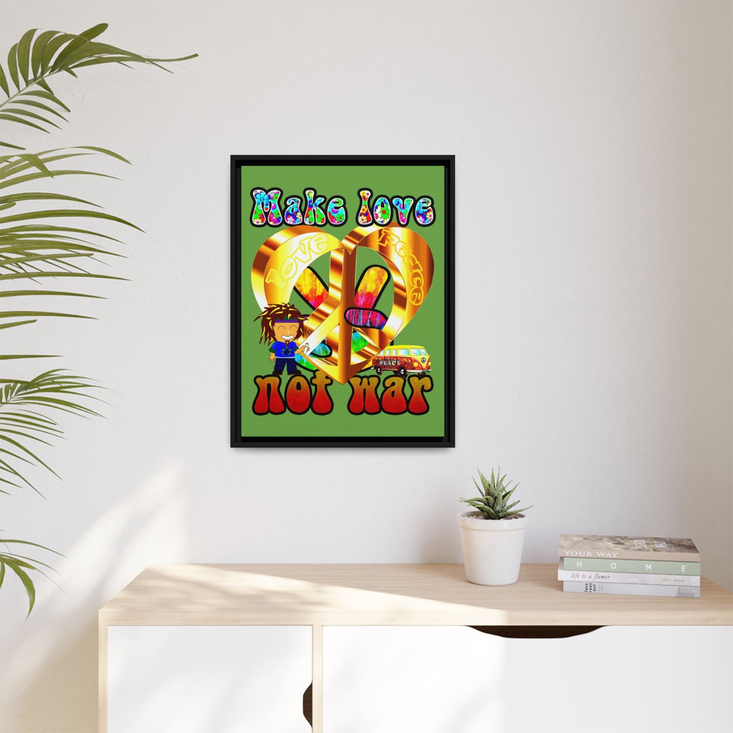 love peace - framed canvas art (green)