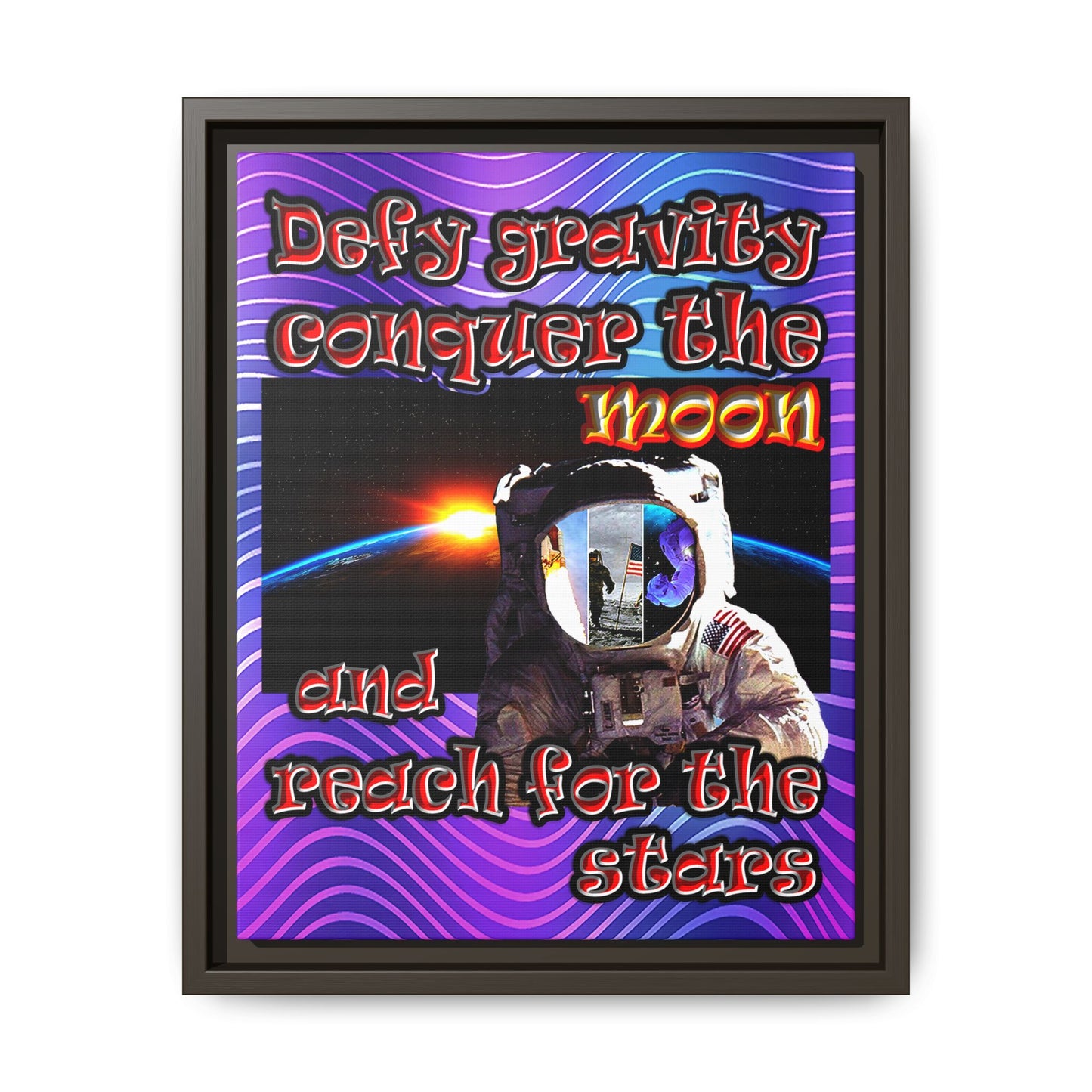 defy conquer reach - framed canvas art (purple wave)