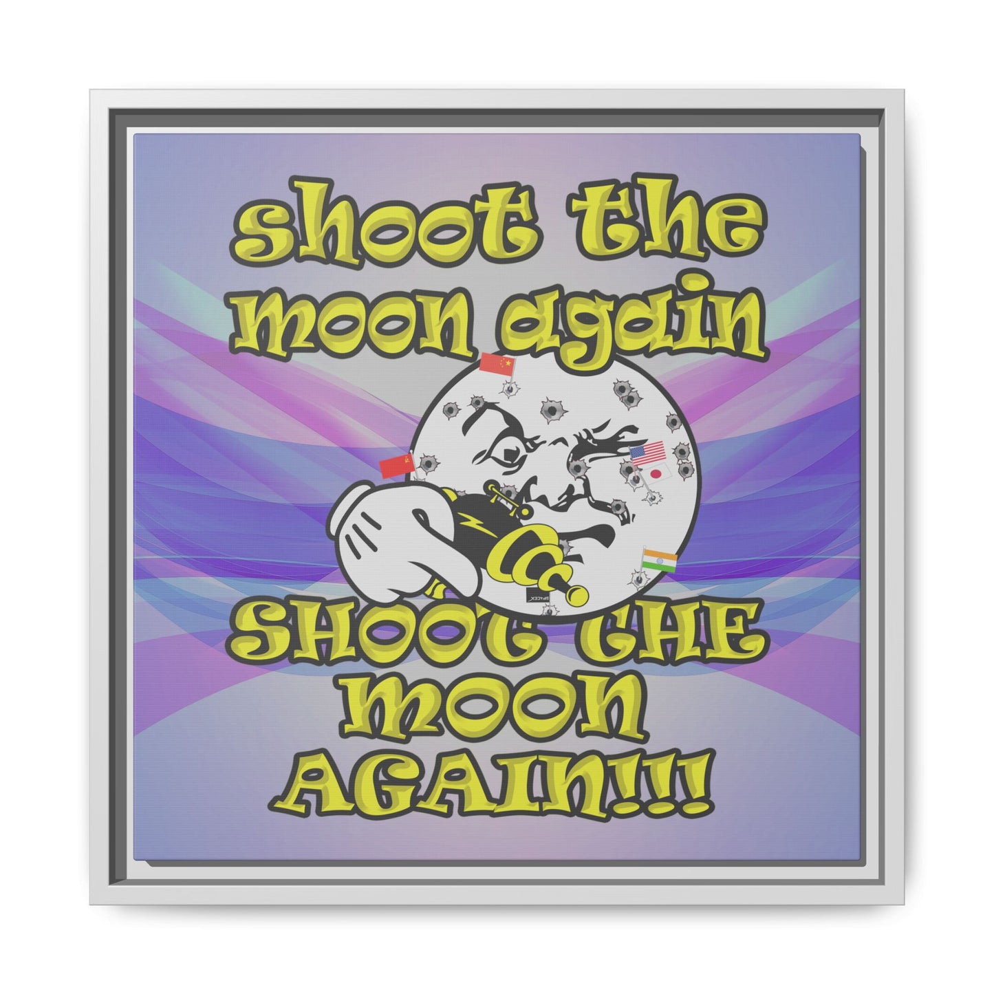 shoot the moon again - framed canvas art (light blue-pink wave)
