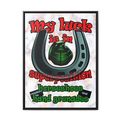 my luck - framed canvas art (white marble)