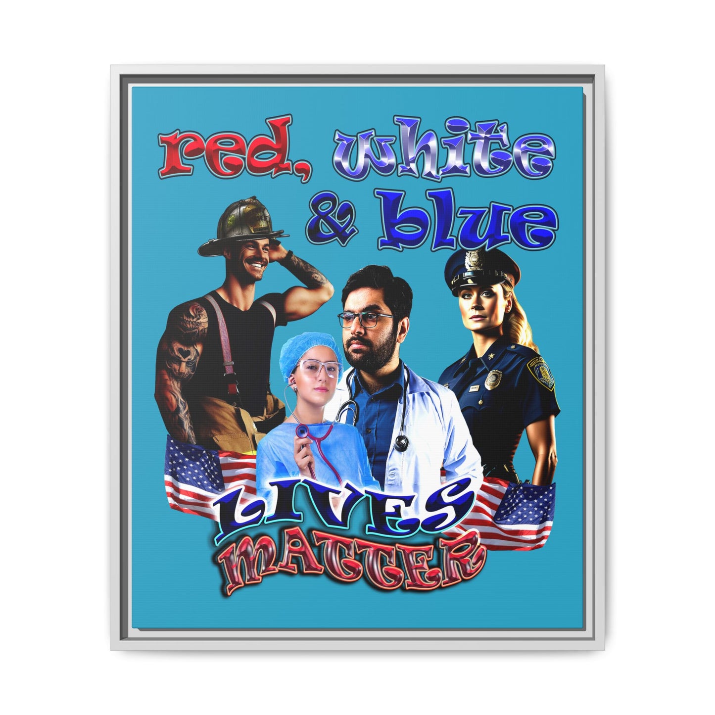 rw&b lives matter - framed canvas art (turquoise)