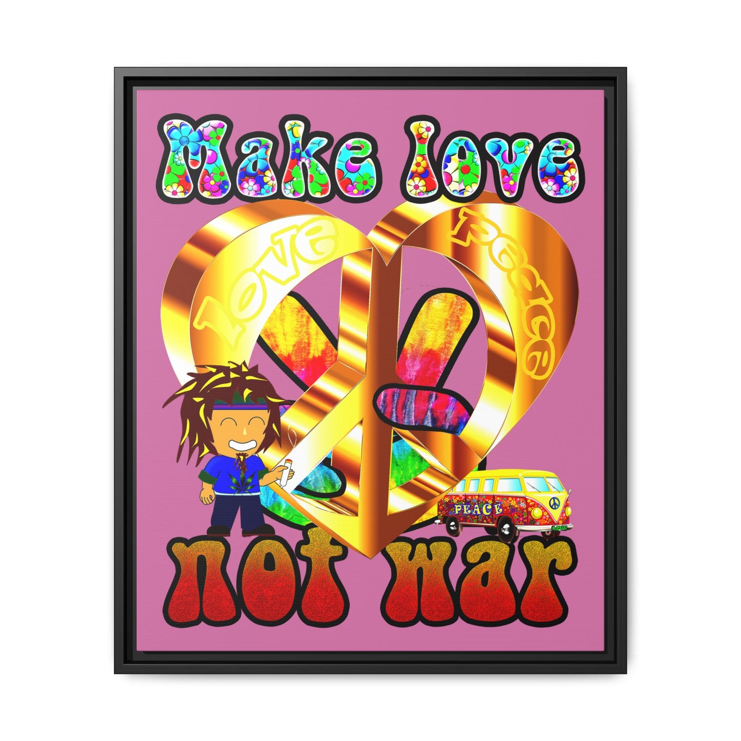 love peace - framed canvas art (light pink)