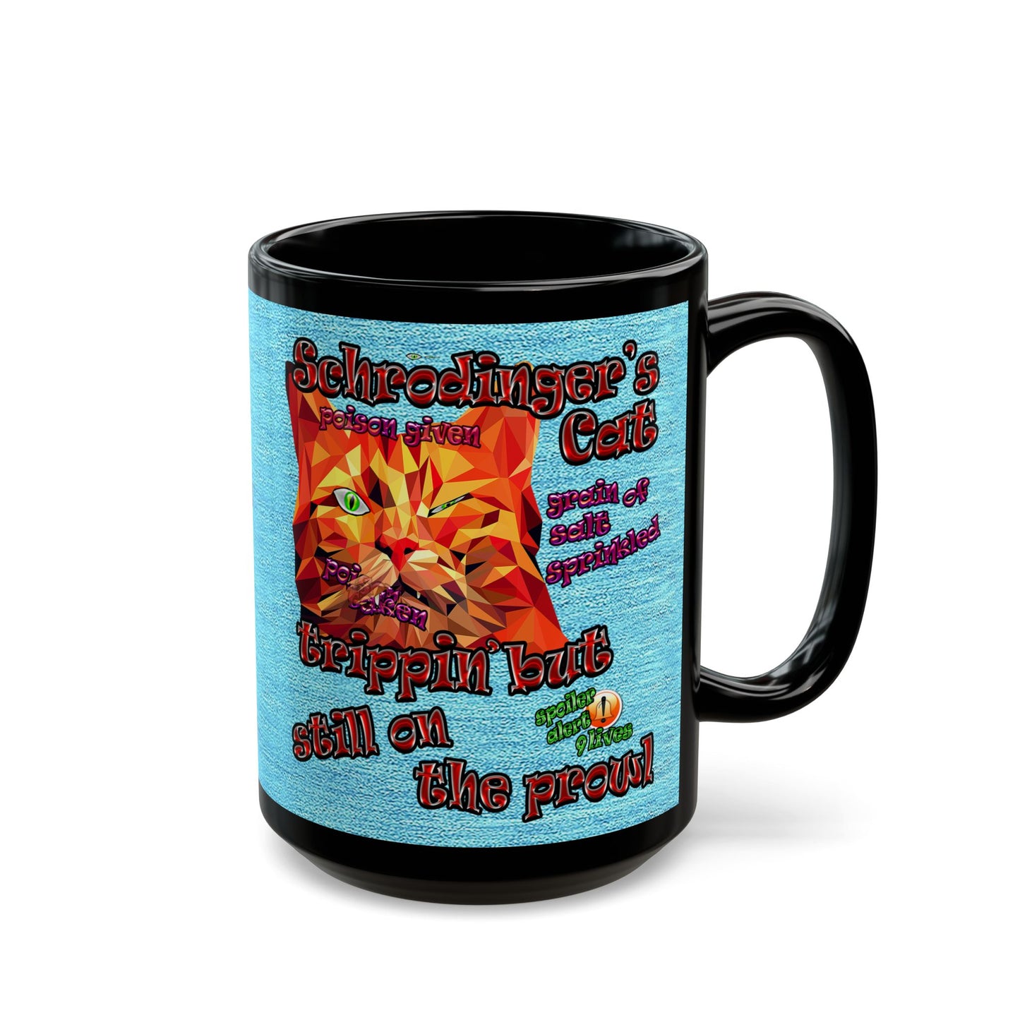 schrodinger's cat - Black Mug (faded blue)