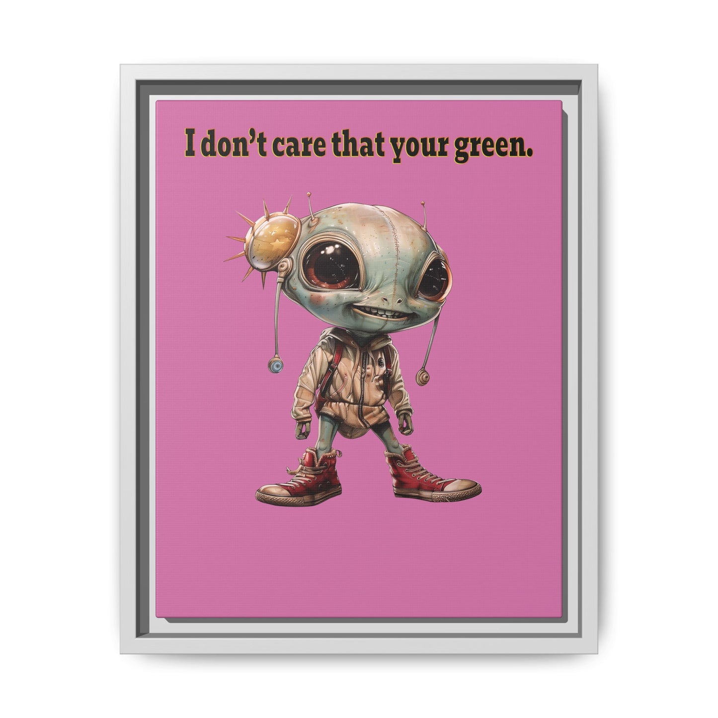 I don't care that your green - framed canvas art (light pink)