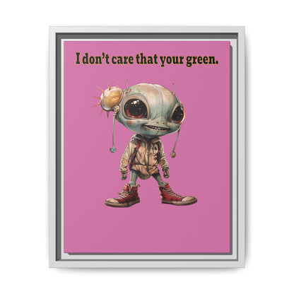 I don't care that your green - framed canvas art (light pink)