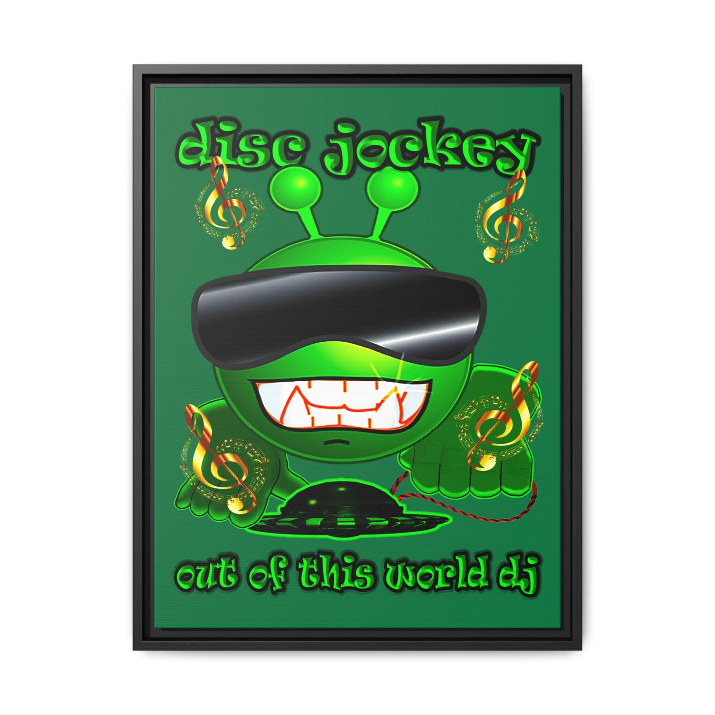 disc jockey - framed canvas art (dark green)