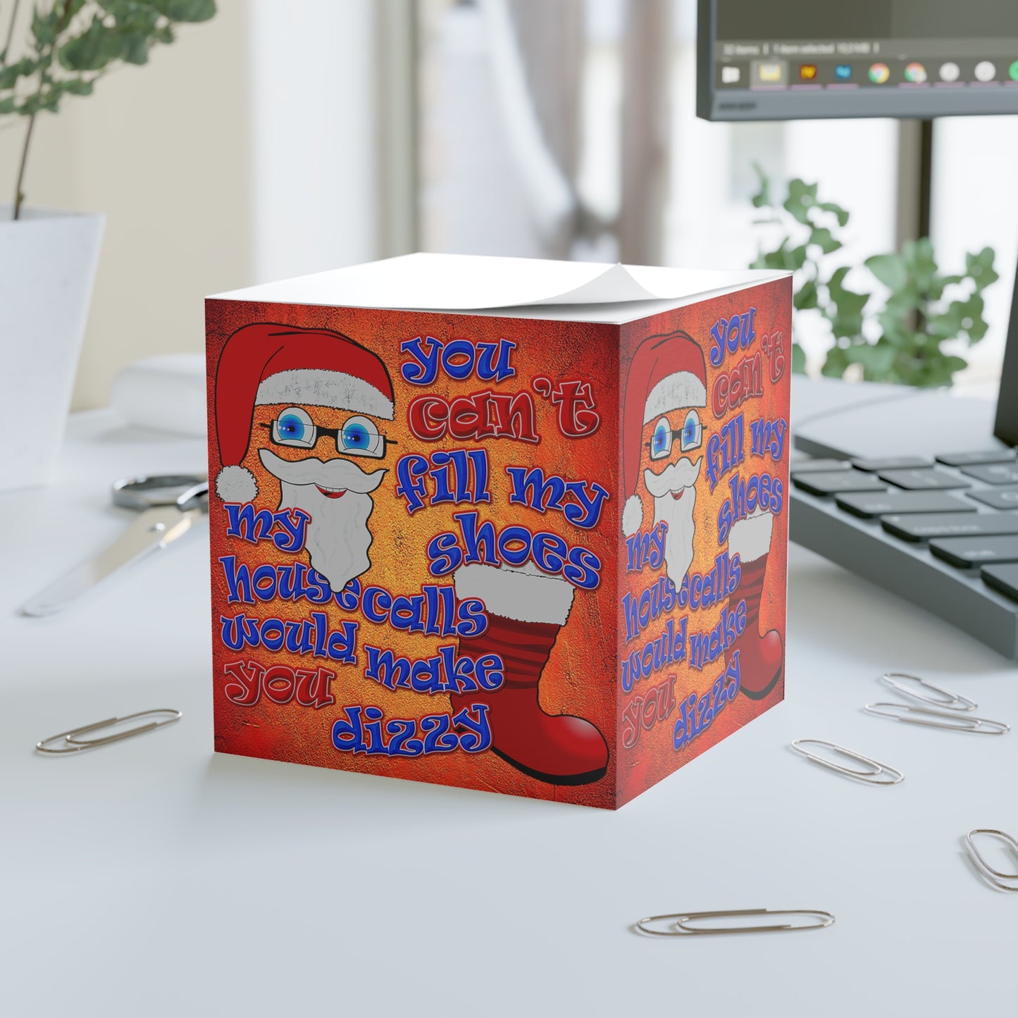 santa's shoes - note cube (burnt orange)