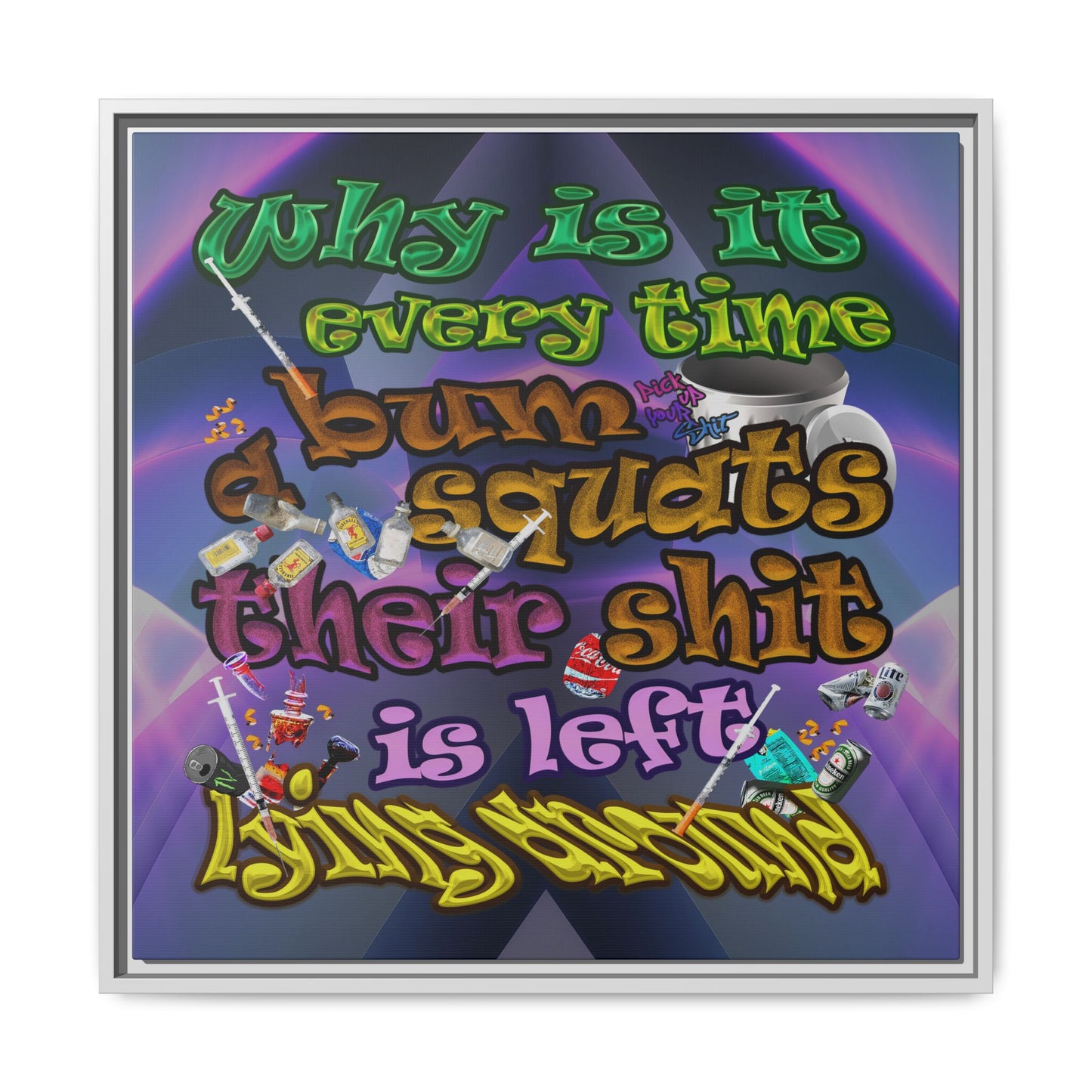 the bum's shit - framed canvas art (grey-pink wave)