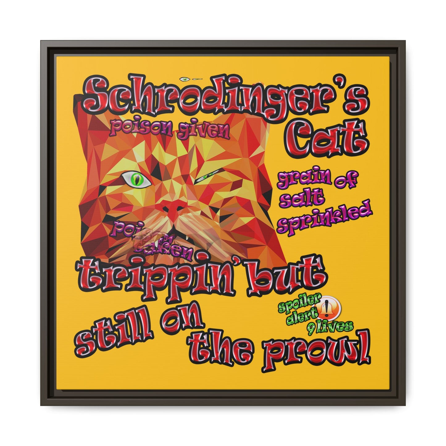 schrodinger's cat - framed canvas art (yellow)
