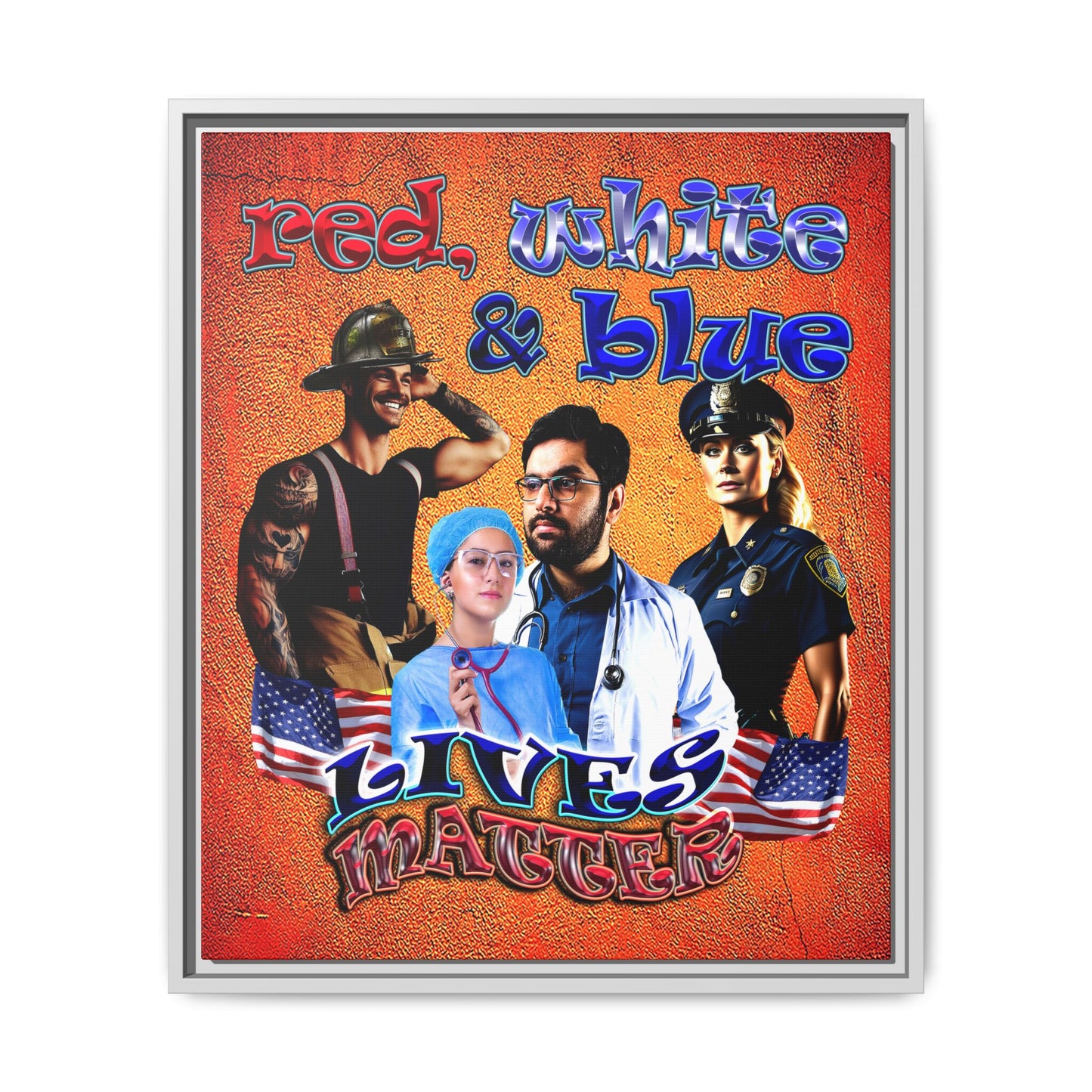 rw&b lives matter - framed canvas art (burnt orange)