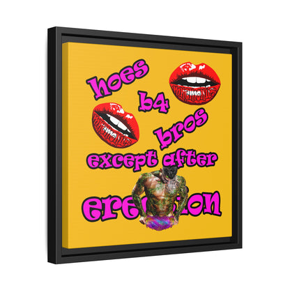 hoes b4 bros - framed canvas art (yellow)