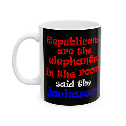 donkeys and elephants - White Mug (black)