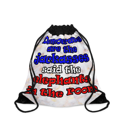 donkeys and elephants - Drawstring Bag (white marble)
