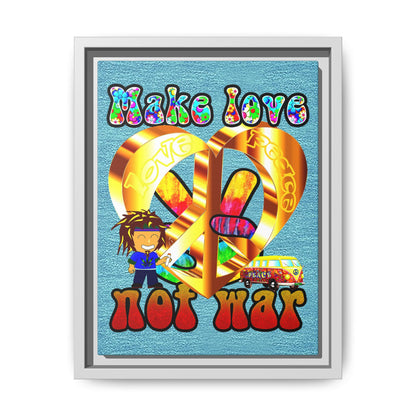 love peace - framed canvas art (faded blue)