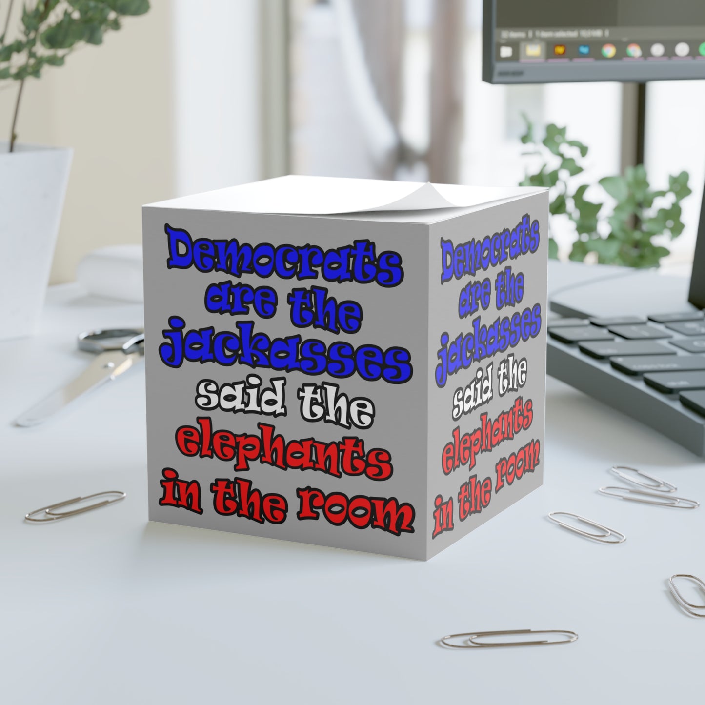 donkeys and elephants - note cube (light grey)