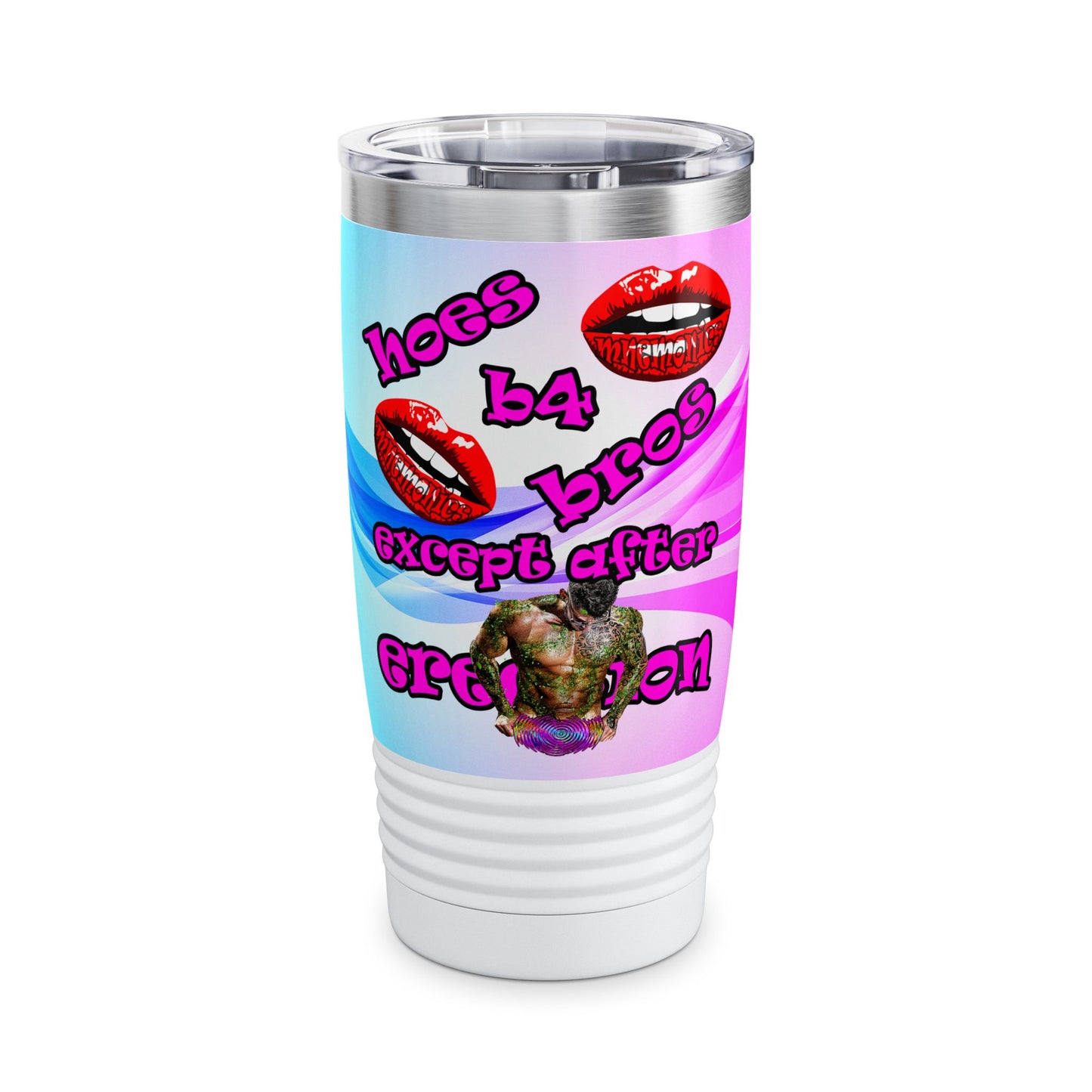 hoes b4 bros - Ringneck Tumbler, 20oz (light blue-pink wave)