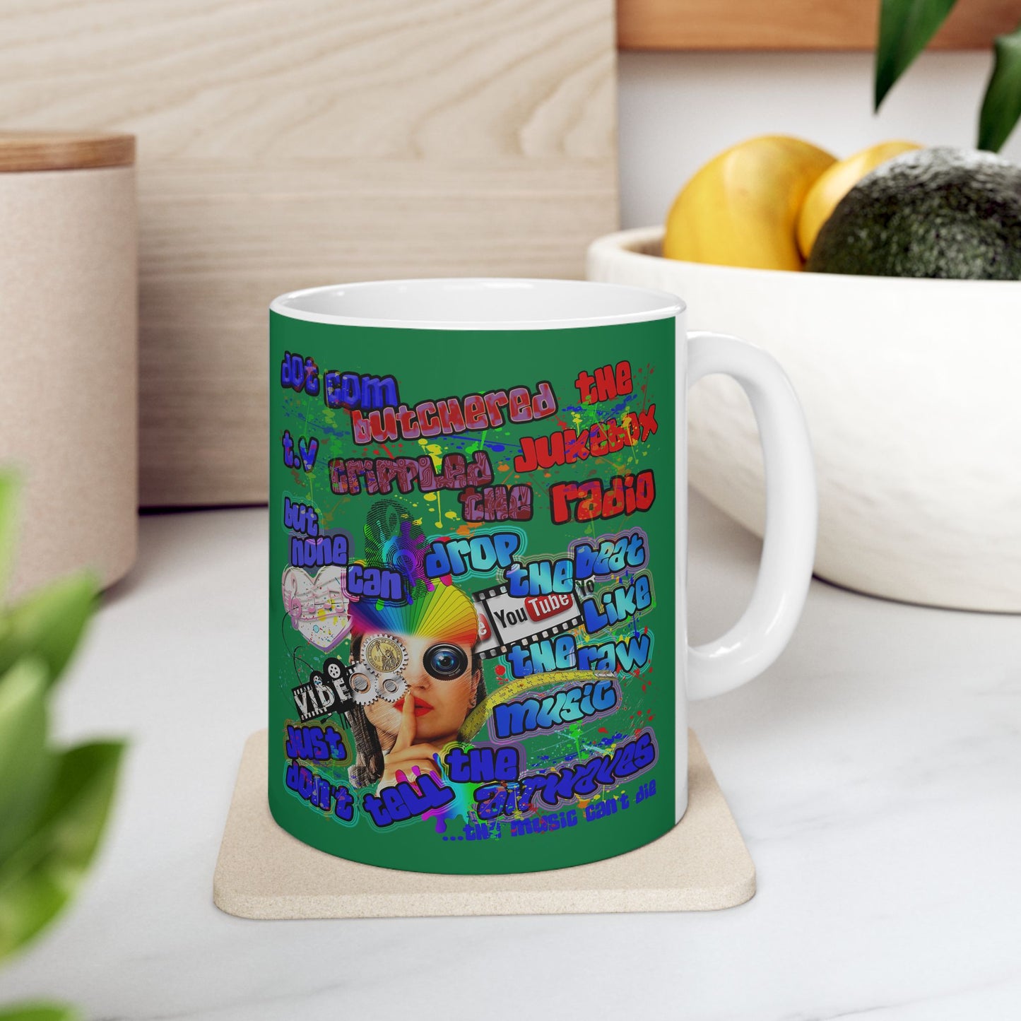 drop the beat - White Mug (dark green)