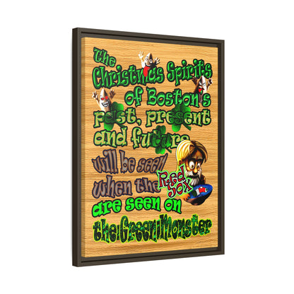 christmas spirits of boston - framed canvas art (butterscotch wood finish)
